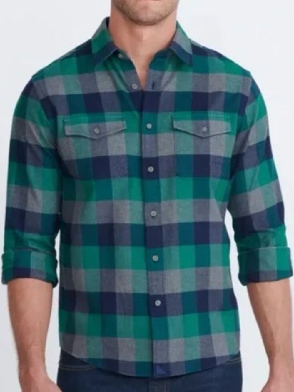 UNTUCKit Green & Navy Plaid Button-Down Flannel Shirt
